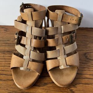 Sundance Gladiator Open Toe Strappy Heeled Sandal EU 38 US 8 Metallic Gold